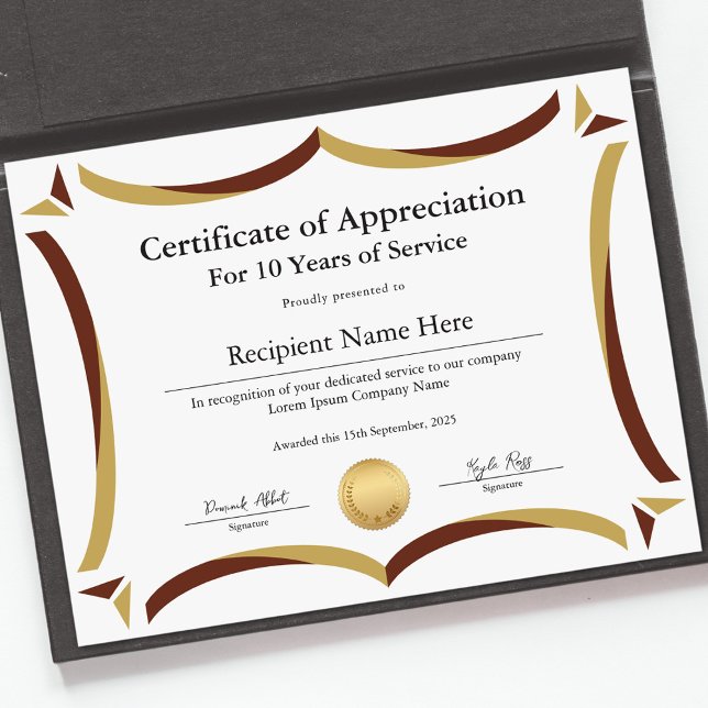 勤続年数の認定証 (Certificate of Appreciation for Years of Service)