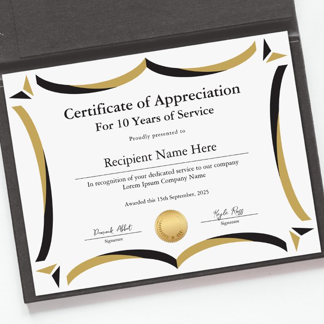 勤続年数の認定証 (Certificate of Appreciation for Years of Service)