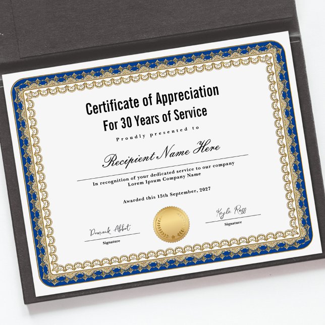 勤続年数の認定証 (Certificate of Appreciation for Years of Service)