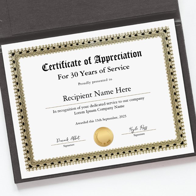 勤続年数の認定証 (Certificate of Appreciation for Years of Service)