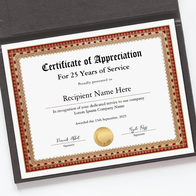 勤続年数の認定証 (Certificate of Appreciation for Years of Service)