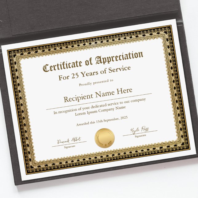 勤続年数の認定証 (Certificate of Appreciation for Years of Service)