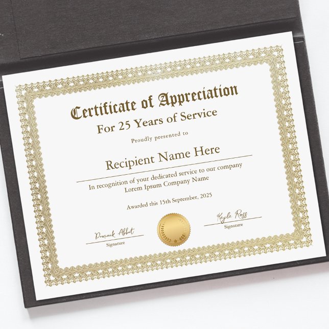 勤続年数の認定証 (Certificate of Appreciation for Years of Service)