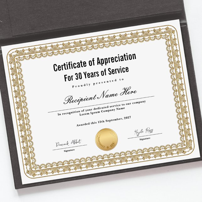 勤続年数の認定証 (Certificate of Appreciation for Years of Service)