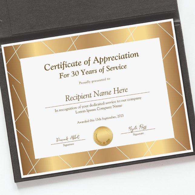 勤続年数の認定証 (Certificate of Appreciation for Years of Service)