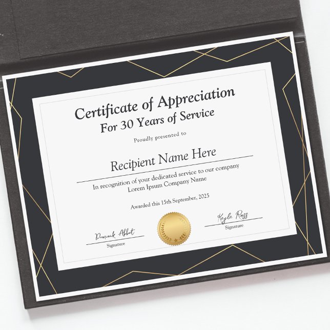 勤続年数の認定証 (Certificate of Appreciation for Years of Service)