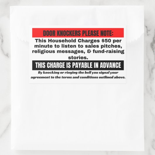 勧誘おもしろいの看板なし。ドアの組み立て 長方形シール (バッグ)