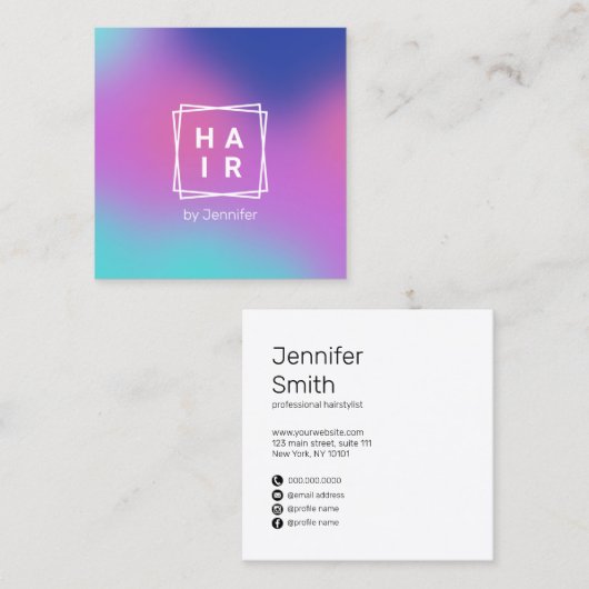 勾配エレガントカラフルホログラフィックヘア スクエア名刺 (正面/裏面)