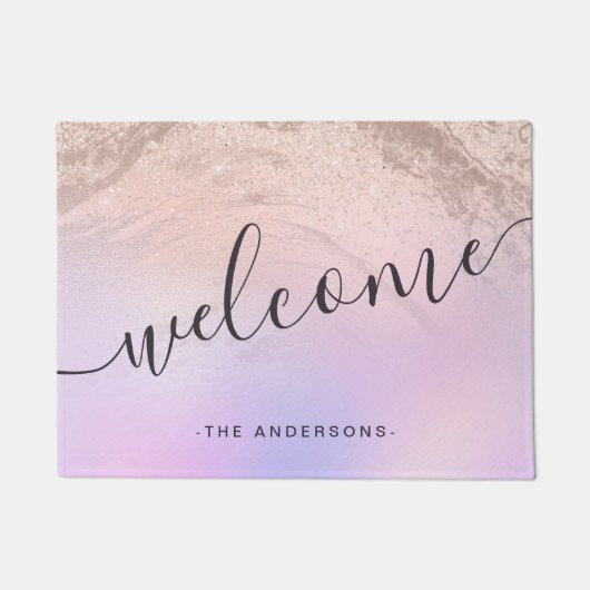 勾配エレガントバラ金ゴールドグリッター紫 ドアマット (正面)