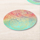 勾配カラフルと金ゴールド ラウンドペーパーコースター (アングル)