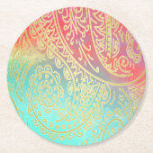 勾配カラフルと金ゴールド ラウンドペーパーコースター (正面)