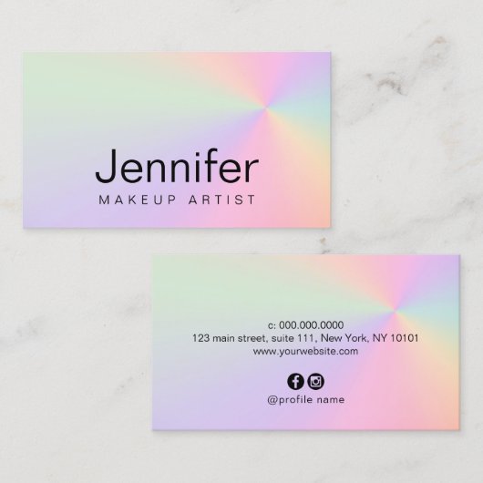 勾配カラフルホログラフィモダンック化粧アーティスト 名刺 (正面/裏面)