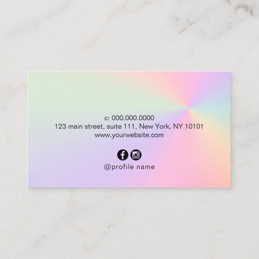 勾配カラフルホログラフィモダンック化粧アーティスト 名刺 (裏面)