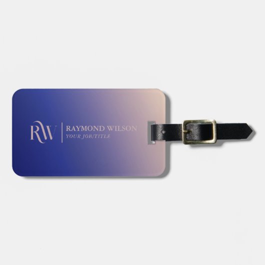 勾配フェイクバラ金ゴールドとネイビーブルーモノグラム ラゲッジタグ (正面横)