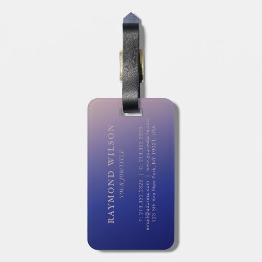 勾配フェイクバラ金ゴールドとネイビーブルーモノグラム ラゲッジタグ (裏面縦)