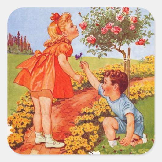 匂いを嗅ぐバラ スクエアシール (正面)