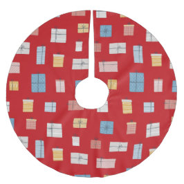 包まれたクリスマスの贈り物のプレゼントは文字列の赤 ブラッシュドポリエステルツリースカート