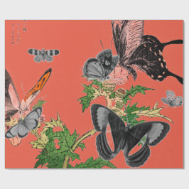 包み紙の蝶と赤日本の ラッピングペーパー