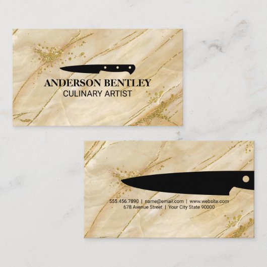 包丁 |黄金大理石の背景 名刺 (正面/裏面)