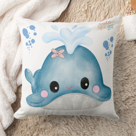 包帯と泡枕のついた鯨 クッション (ブランケット)