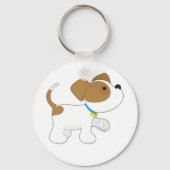 包帯を巻いた足の子犬 キーホルダー (正面)