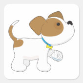 包帯を巻いた足の怪我をした子犬 スクエアシール (正面)