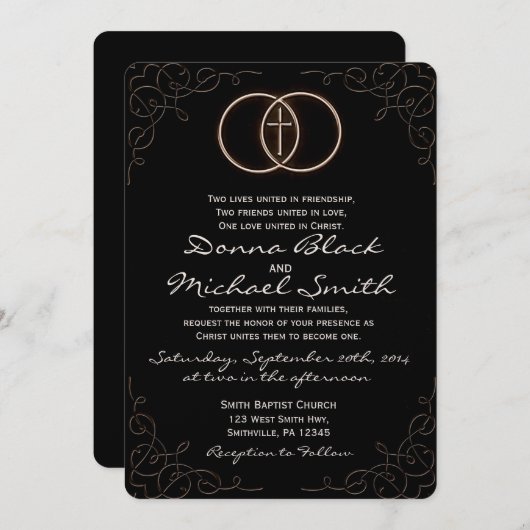 包括された十字宗教結婚式招待状 招待状 (正面/裏面)