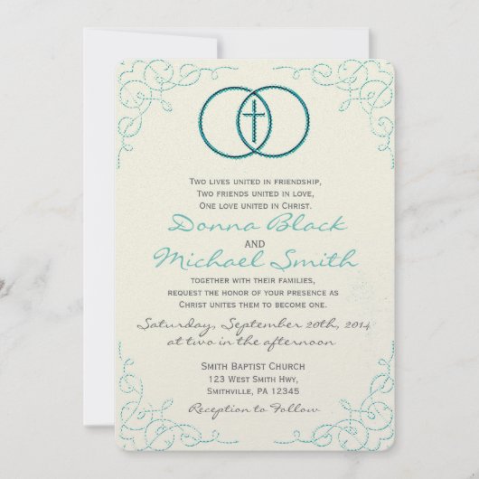 包括された十字宗教結婚式招待状 招待状 (正面)