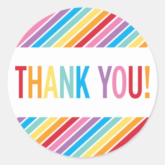 包装ありがとうはっきりしたカラフル虹文字 ラウンドシール (正面)