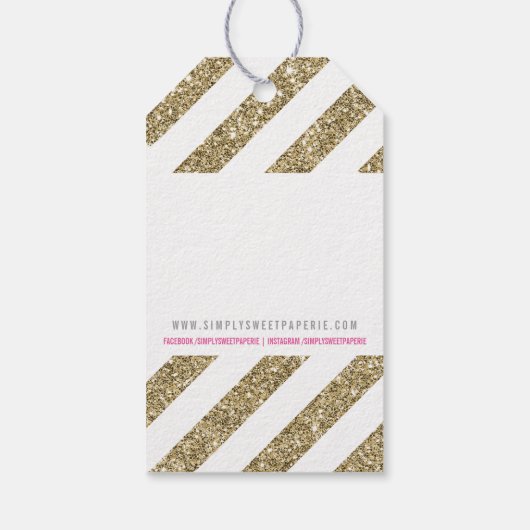 包装ありがとう可愛い金ゴールドグリッターストライプピンク ギフトタグ (裏面)