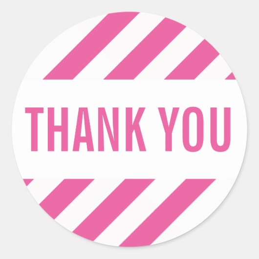 包装ありがとう明るいはっきりしたピンクストライプ色 ラウンドシール (正面)