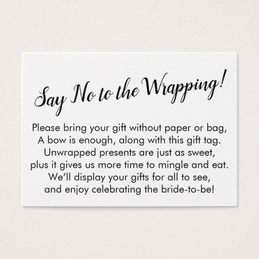 包装ミニマルブライダルシャワーギフトカードにノーと言う (正面)