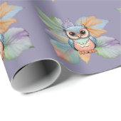 包装紙とベビーフクロウ&リーフデザイン ラッピングペーパー (ロールコーナー)