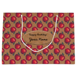 包装紙のラベルの赤いりんご ラージペーパーバッグ