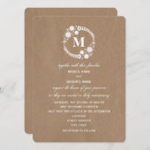 包装紙の刺激を受けたで白いリースのモノグラムの結婚式 招待状 (正面/裏面)