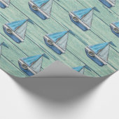 包装紙の流木のビーチのヒスイ、ヨットのデザイン ラッピングペーパー (角)