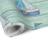 包装紙の流木のビーチのヒスイ、ヨットのデザイン ラッピングペーパー (ロールコーナー)