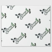 包装紙の"メリークリスマス"の緑および白 ラッピングペーパー (フラット)