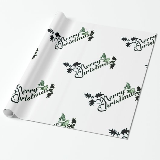 包装紙の"メリークリスマス"の緑および白 ラッピングペーパー (アンロールド)