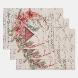 包装紙セット(3)ヴィンテージテーマクリスマス03 ラッピングペーパーシート
