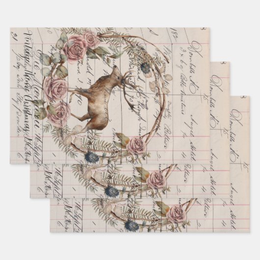 包装紙セット(3)ヴィンテージテーマクリスマス04 ラッピングペーパーシート (セット)