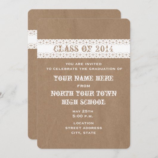 包装紙及びレースの刺激を受けたな卒業の招待状 招待状 (正面/裏面)
