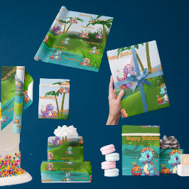 包装紙子供の誕生日ギフトベビー恐竜 ラッピングペーパー