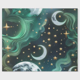 包装紙 - エメラルドグリーンの天体月