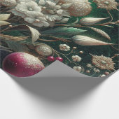 包装紙 – ピンクと緑のクリスマスフローラ (角)