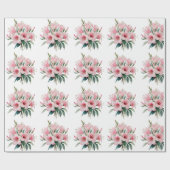 包装紙 – ピンク色の花、白い背景 (フラット)