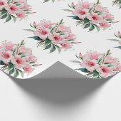 包装紙 – ピンク色の花、白い背景 (角)