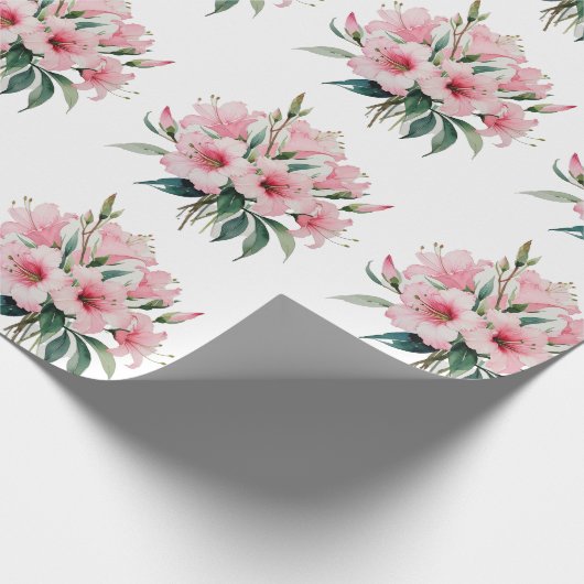 包装紙 – ピンク色の花、白い背景 (角)
