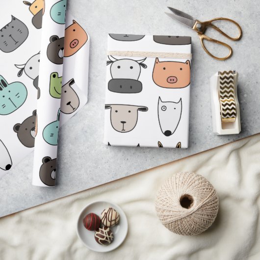 包装紙 – 動物顔 (クラフト)