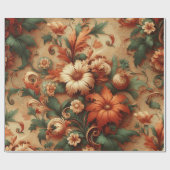 包装紙 – 焦げたオレンジ、クリーム、モスグリーン (フラット)